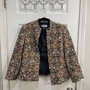 Kasper Brown, Black, Indigo Multicolor Tailored Blazer, Size 6